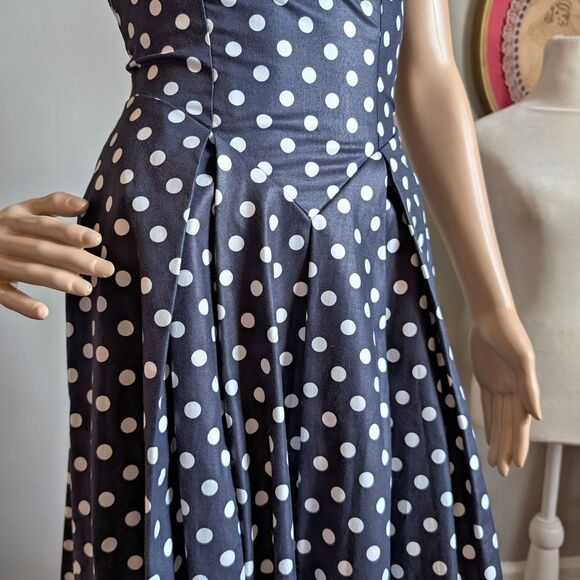 NWT Vintage 90s Laura Ashley Maxi Dress Navy Polka Dot Cottagecore Size 4 - Picture 7 of 16
